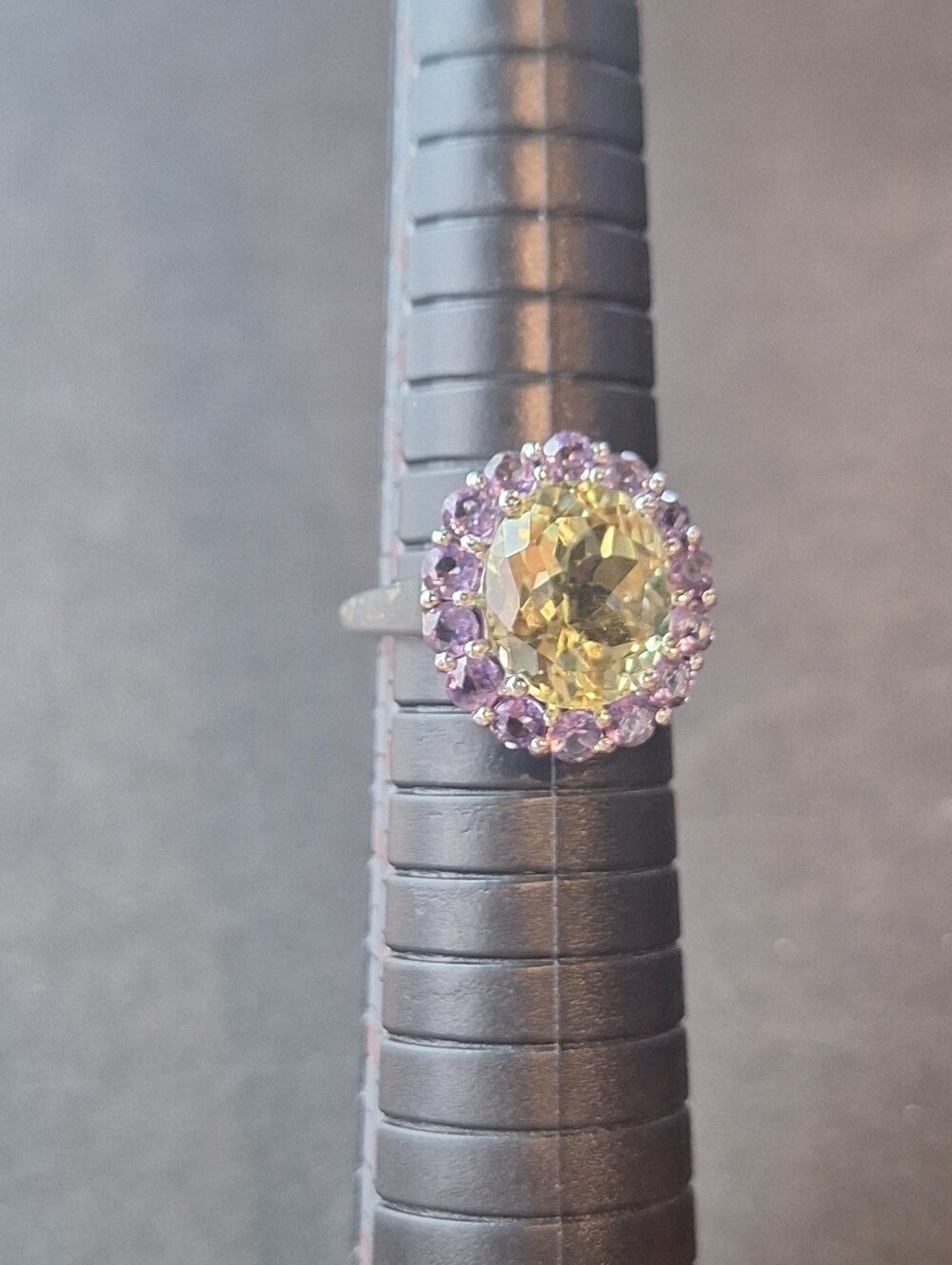 Yellow Centerstone Ring with Purple Halo - 925 Thailand Women's Fashion Jewelry